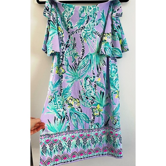 LILLY PULITZER Lilac Purple Floral Off The Shoulder Dress - Picture 6 of 7